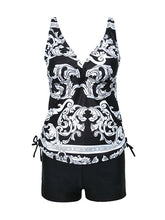 Women's Swimwear Tankini 2 Piece Plus Size Swimsuit 2 Piece Open Back Printing for Big Busts Floral Striped Black Padded V Wire Bathing Suits New Stylish Vacation / Padded Bras